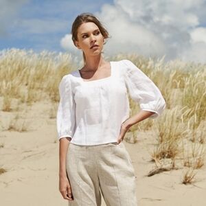 100% Linen Top "Esther" with Square Neck and 3/4 puff sleeves